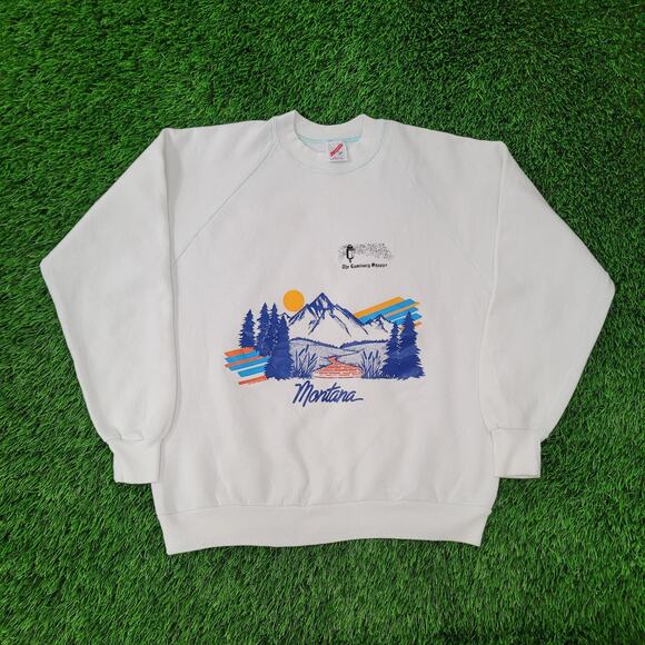 Vintage 90s Montana Raglan Sweatshirt Womens Large 21x23 Blue - Picture 1 of 15
